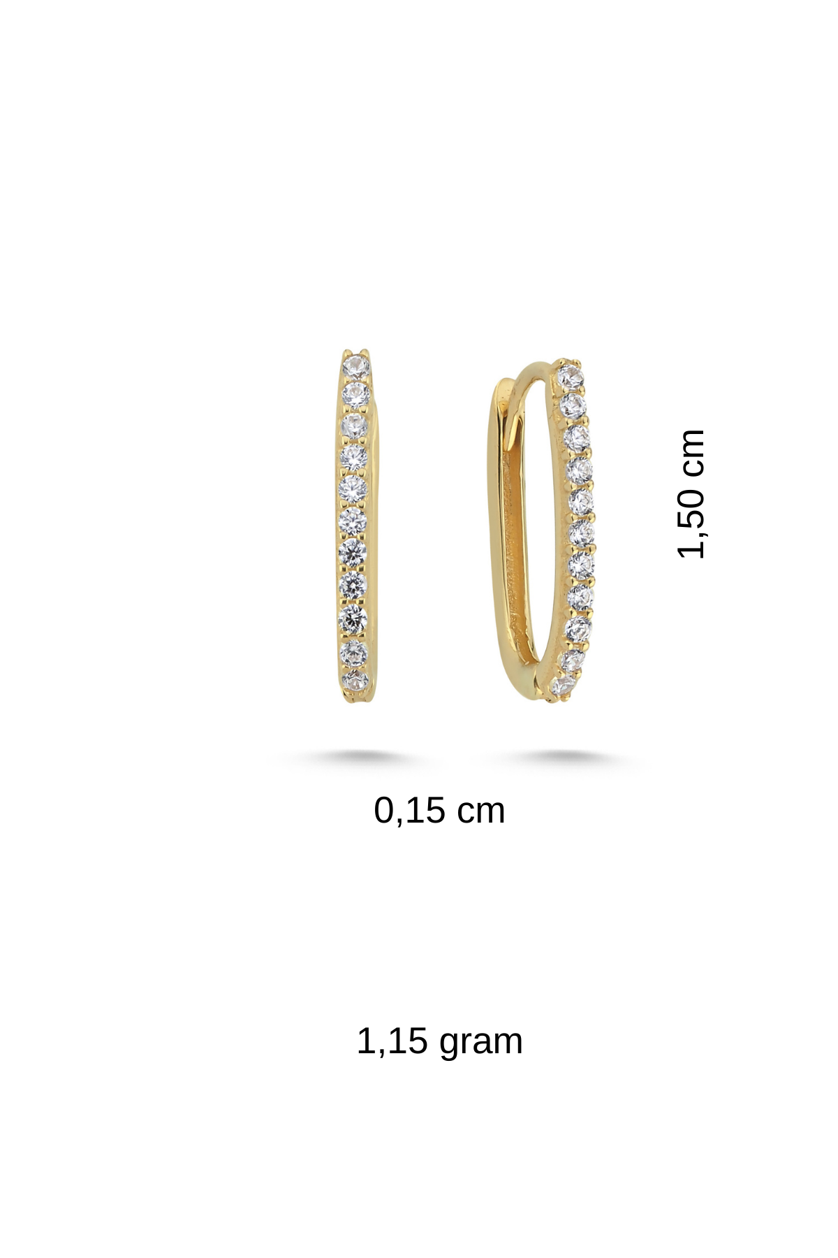 14 Ayar Altın Taşlı Elips Küpe