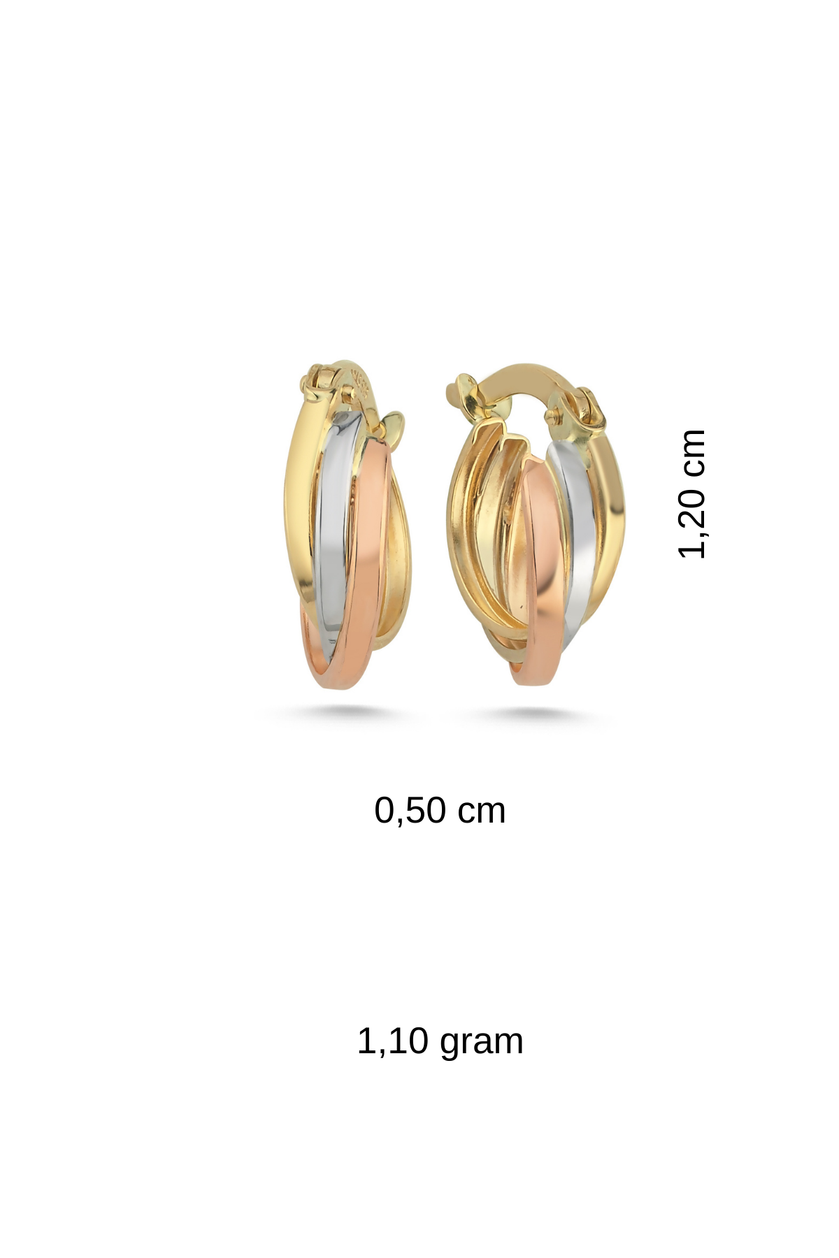 14 Ayar Altın Üç Renk Küpe