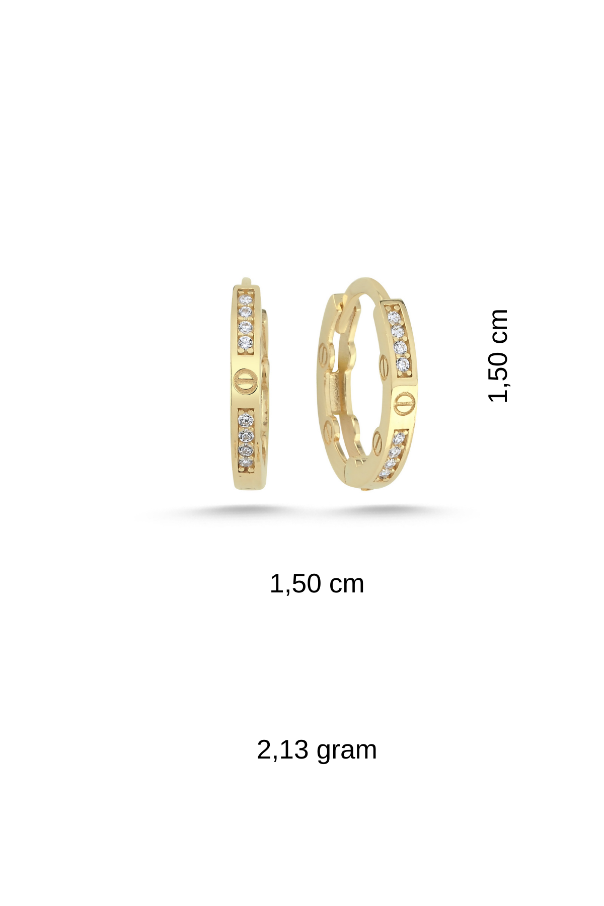 14 Ayar Altın Taşlı Vida Desenli Küpe