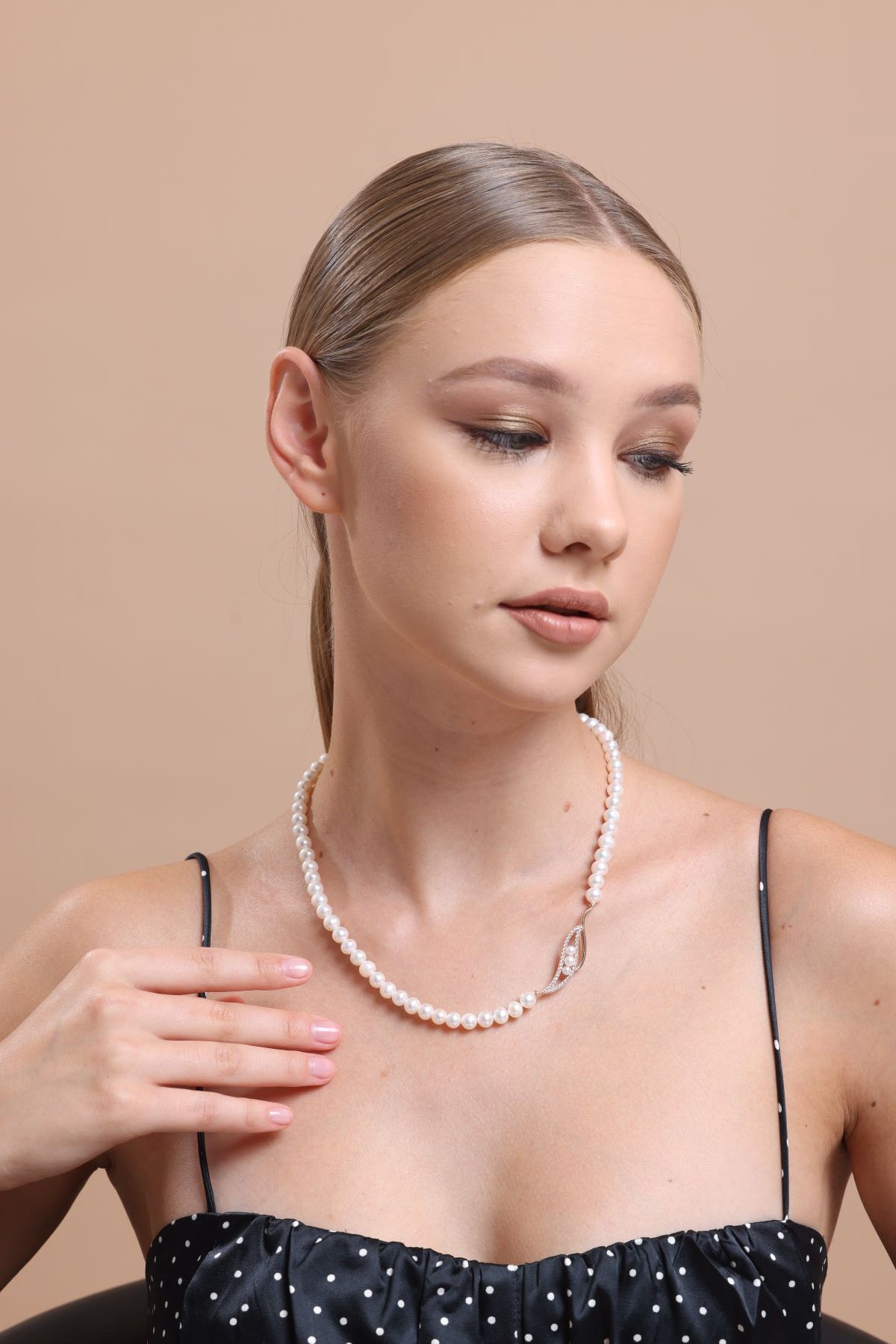 Yaprak Taşlı Doğal İnci Kolye Bileklik İkili Set