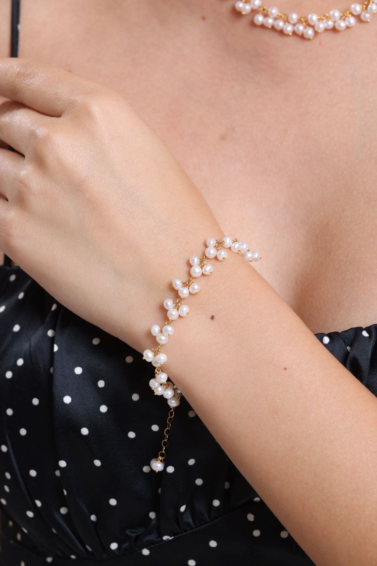 Sallantılı Doğal İnci Kolye Bileklik İkili Set