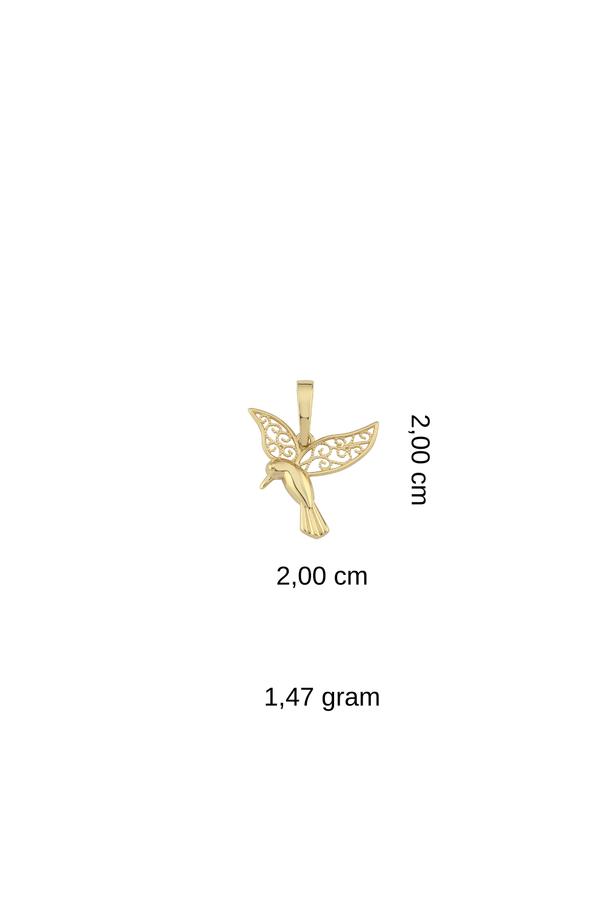 14 Ayar Altın Anka Kuşu Kolye ucu, 1,47 gram, 2,00 cm x 2,00 cm, Altın Kolye Ucu