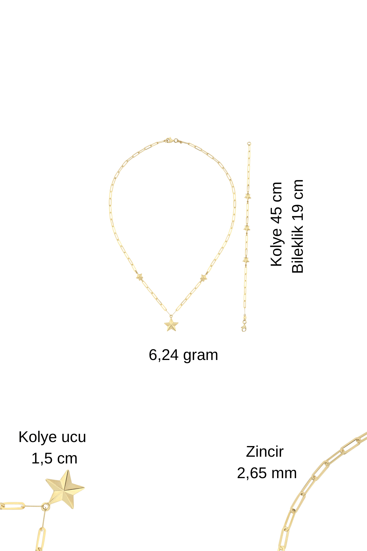 14 Ayar Altın Yıldız Kolye Bileklik Set