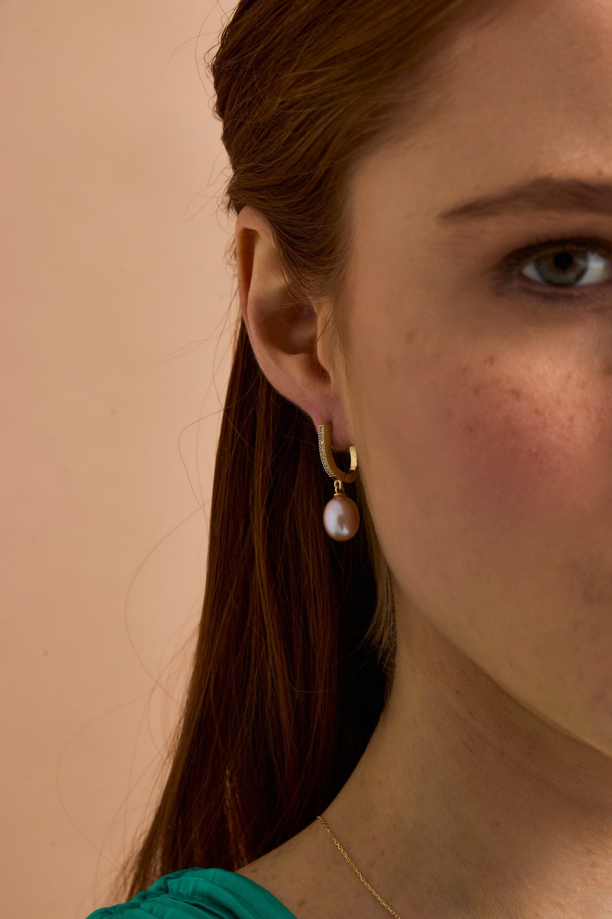 Pembe Damla Doğal İnci Küpe