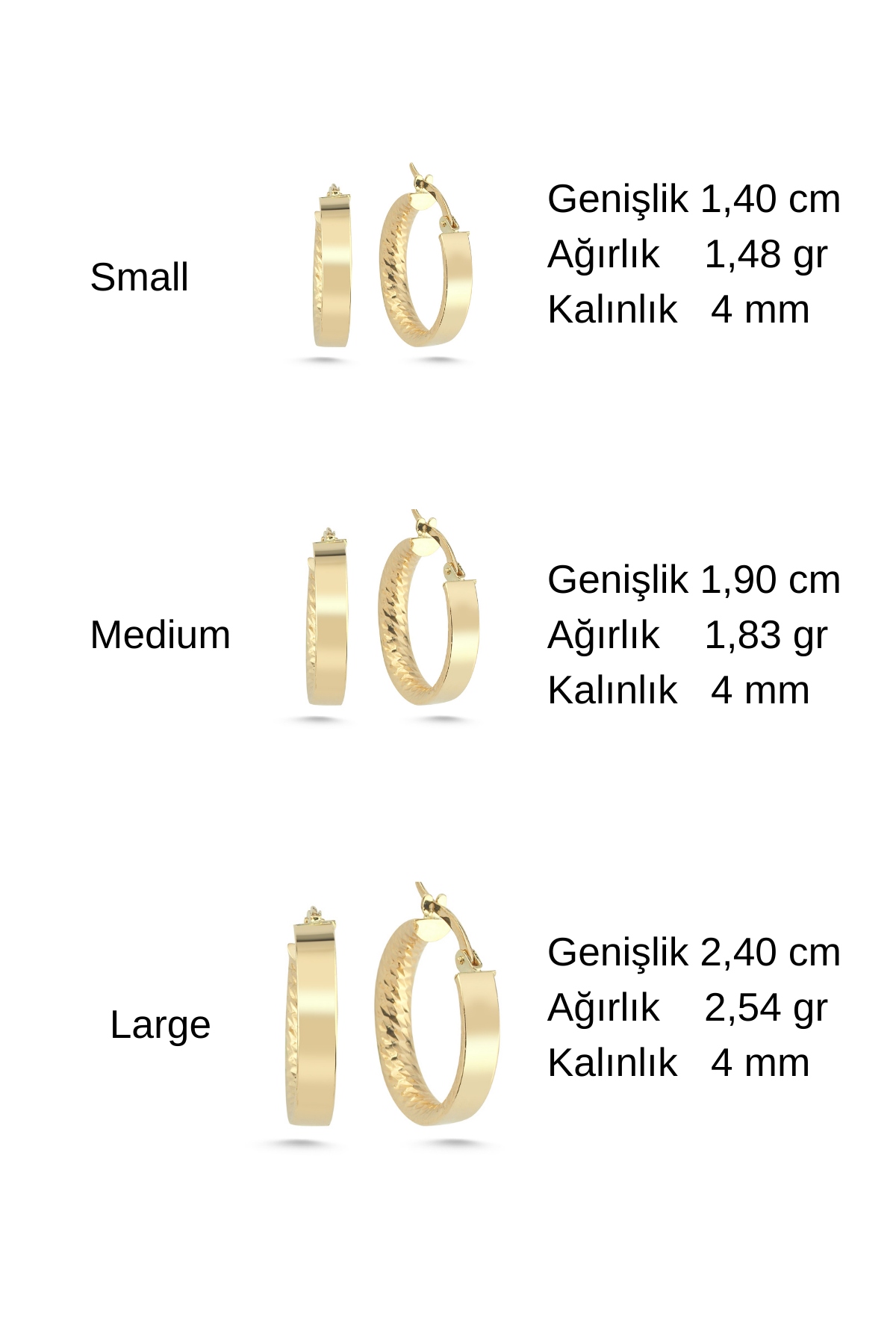 14 Ayar Altın Kalemli Halka Küpe