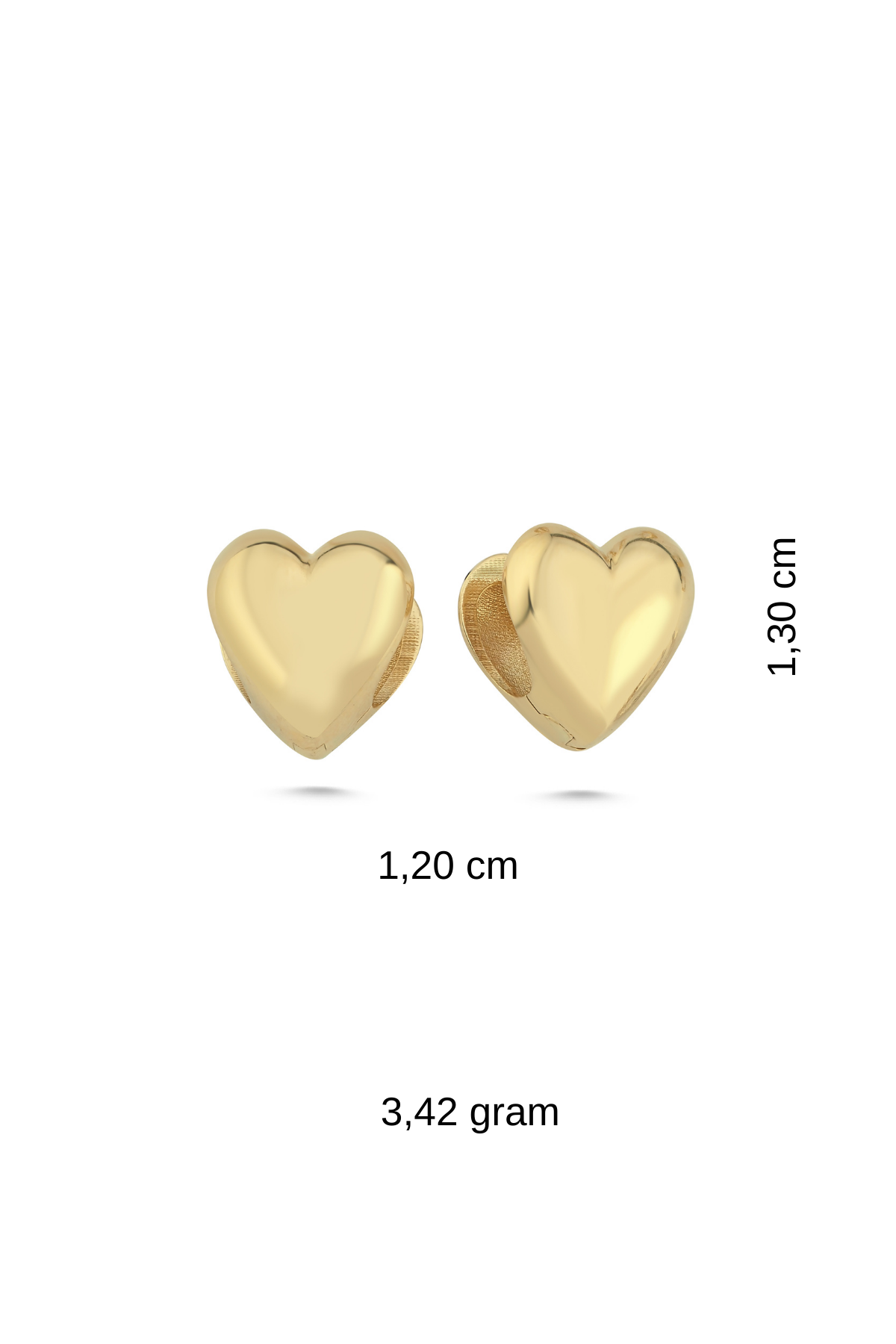 14 Ayar Altın Çift Taraflı Kalp Küpe