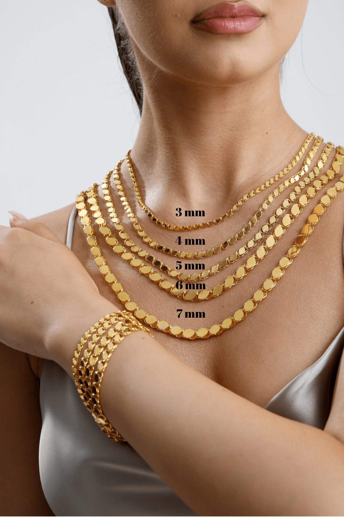 14 Ayar Altın Pullu Zincir Kolye Bileklik İkili Set