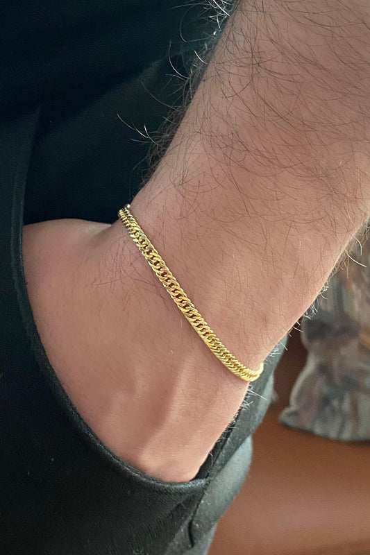 14 Ayar Altın 3 mm Double Gurmet Zincir Erkek Bileklik