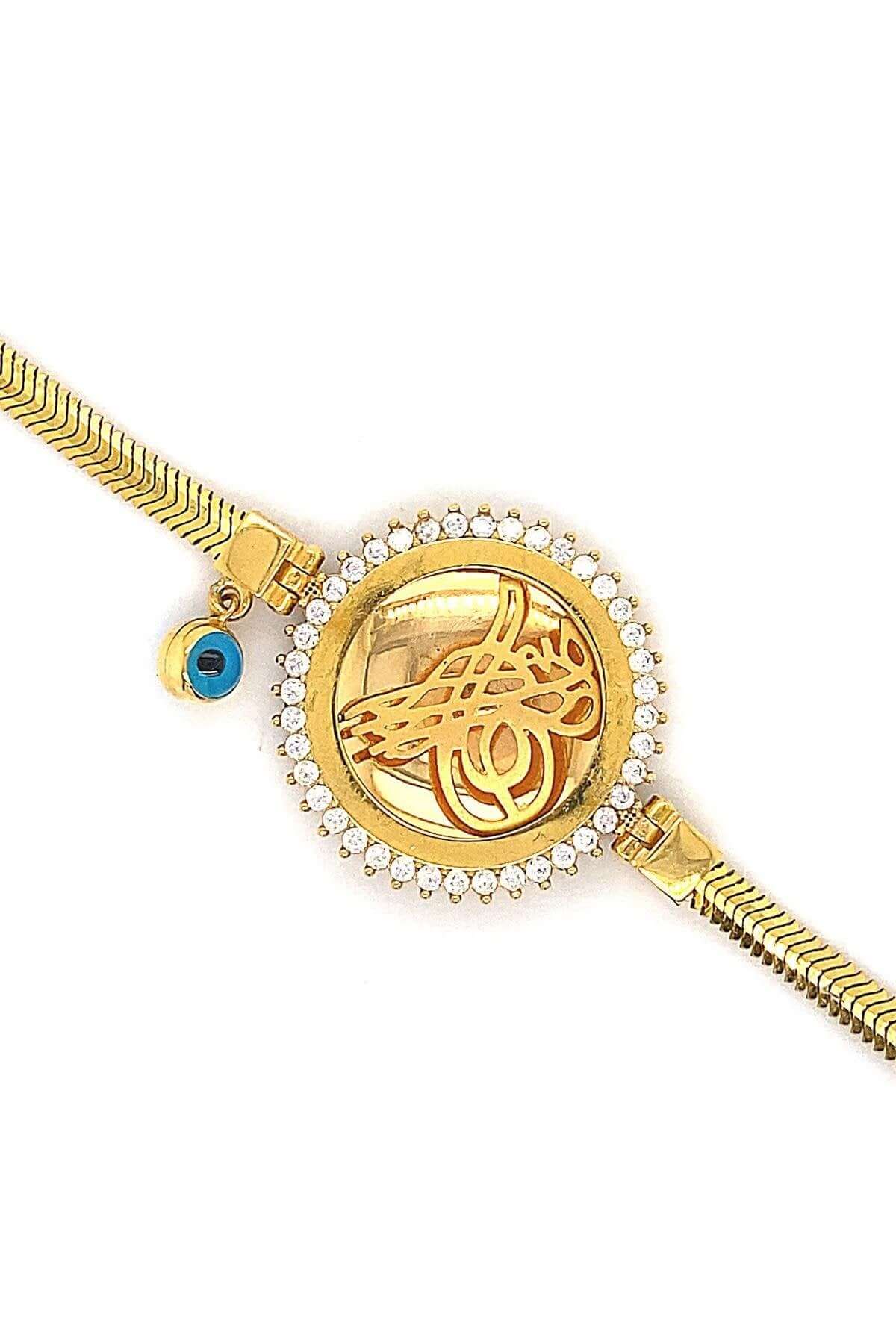 14 Ayar Altın Çerçeveli Tuğralı Kadın Bileklik