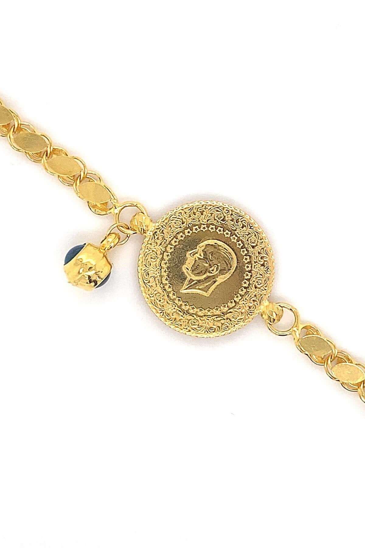 14 Ayar Altın Pul Zincirli Çeyrek Altınlı Bileklik