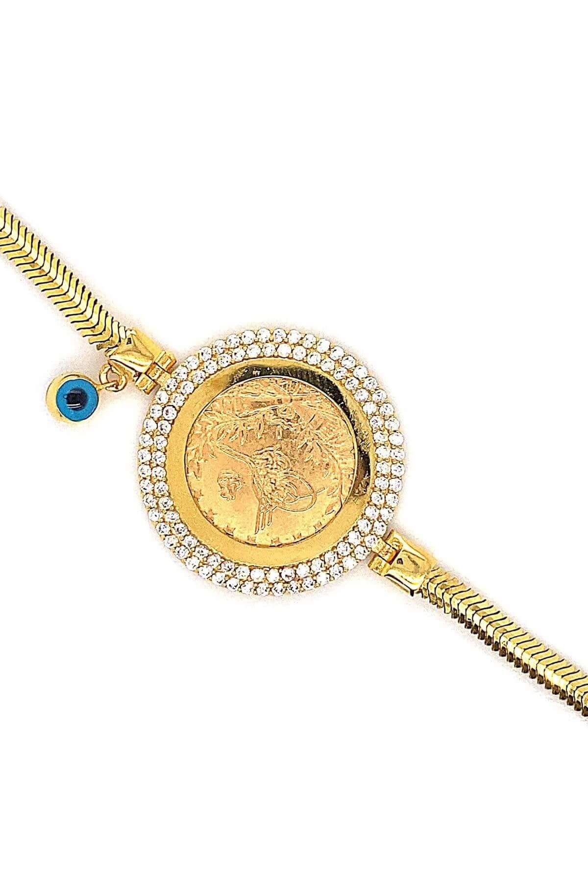 14 Ayar Altın Zirkon Taşlı Reşatlı Kadın Bileklik