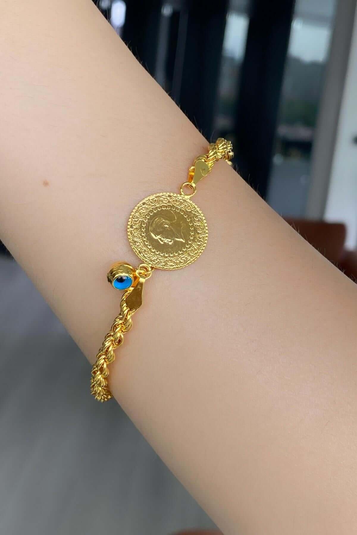 14 Ayar Altın Nazar Boncuklu Çeyrek Altın Bileklik