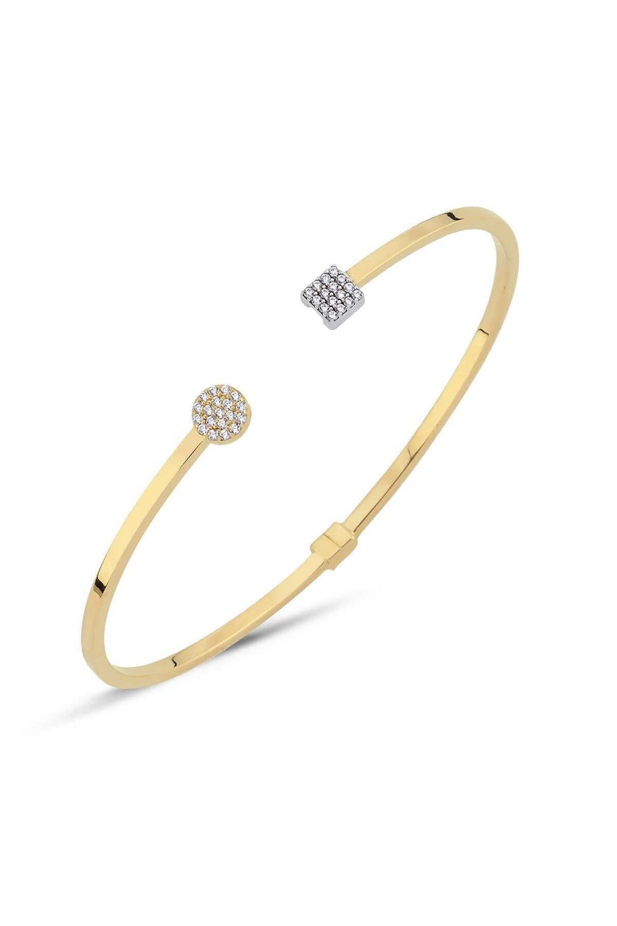 14 Ayar Altın Kadın Ayarlanabilir Zirkon Taşlı Kelepçe