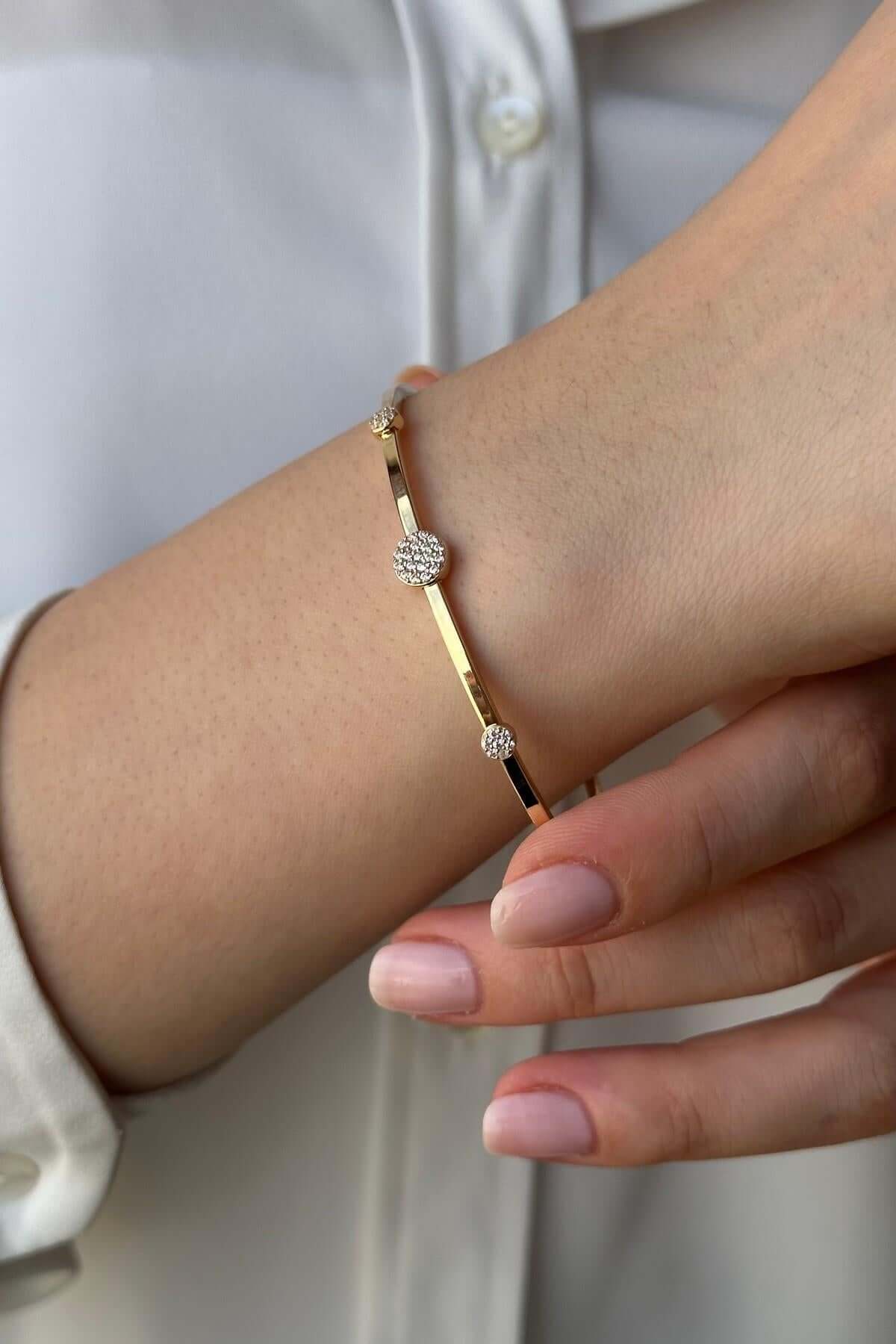 14 Ayar Altın Kadın Zirkon Taşlı Bilezik