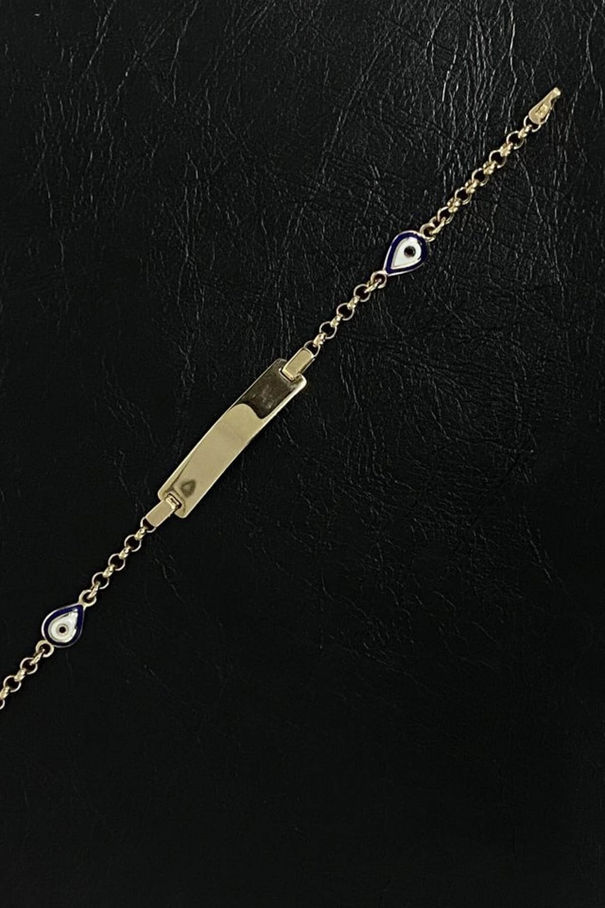 14 Ayar Altın Çocuk Damla Şeklinde Nazar Figürlü Plaka Künye