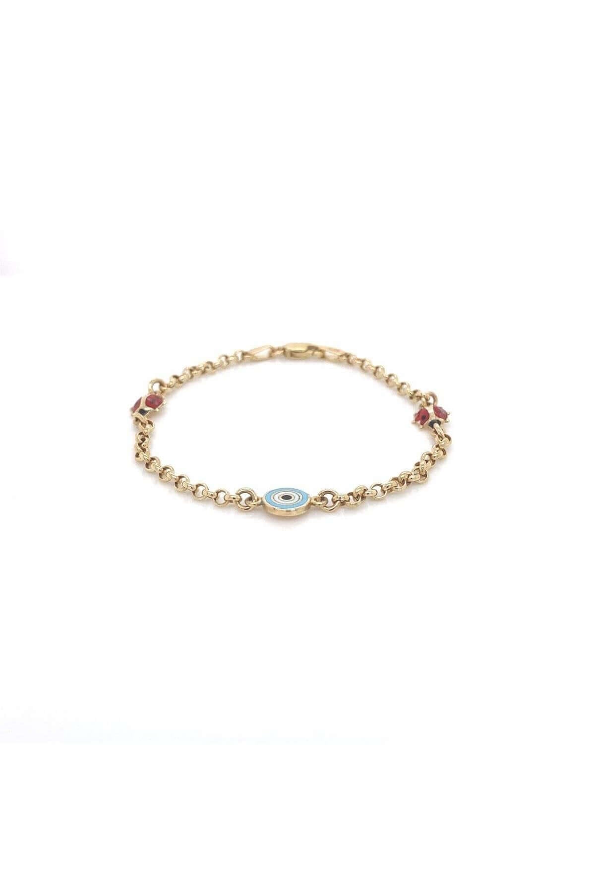 14 Ayar Altın Ugur Böceği Nazar Boncuklu Çoçuk Künye