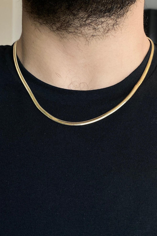 14 Ayar Altın 3 mm Balık Sırtı Zincir Erkek Kolye