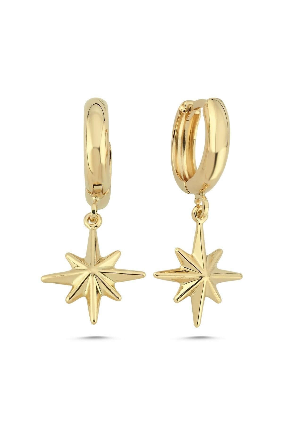 14 Ayar Altın Erkek 2 cm Pusula Motifli Halka Küpe