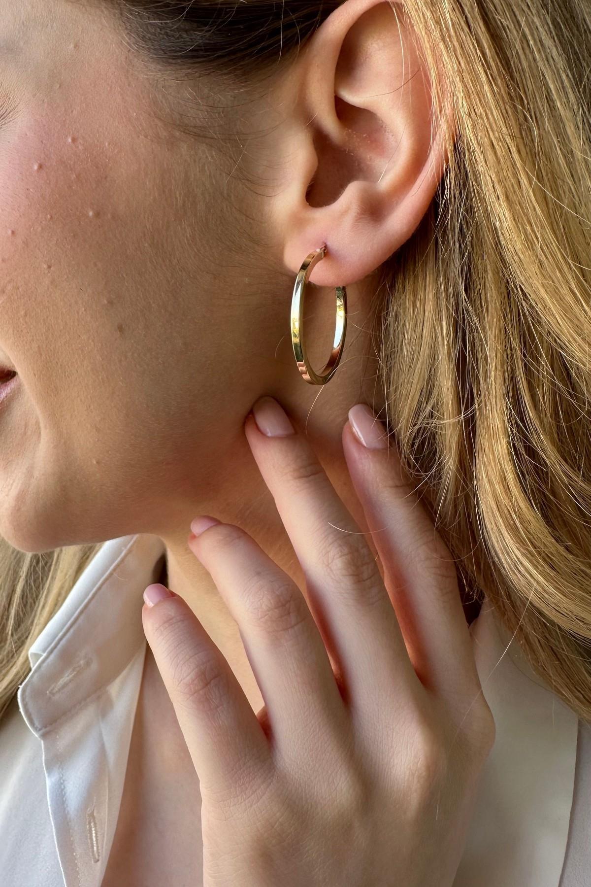 14 Ayar Altın Küt Kesim Halka Küpe