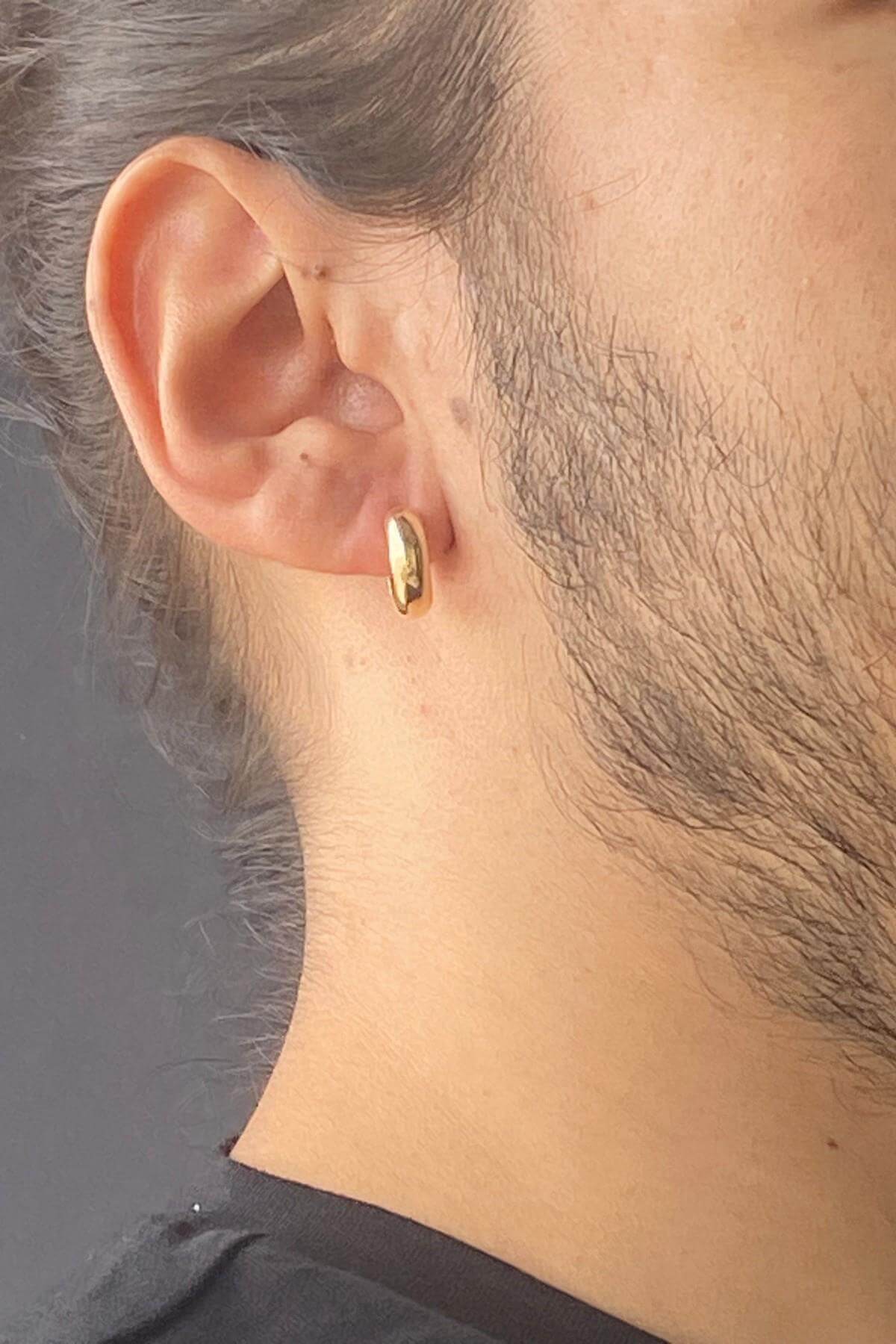 14 Ayar Altın Erkek 1.5 cm Kalın Halka Küpe