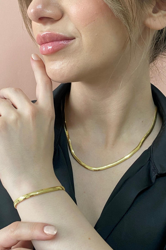 14 Ayar Altın Balık Sırtı 4,5 mm Zincir Kolye Bileklik İkili Set