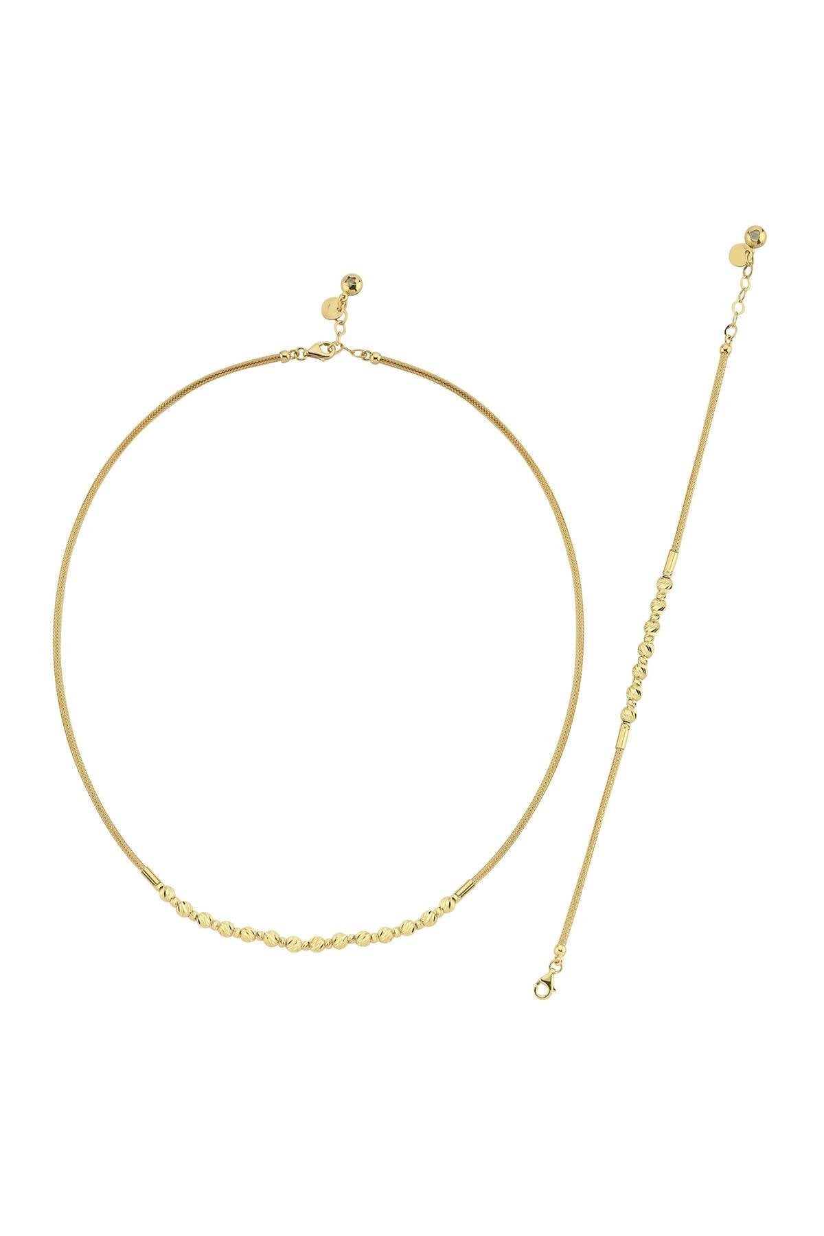 14 Ayar Altın Dorika Toplu 4mm Halat Kolye Bileklik İkili Set