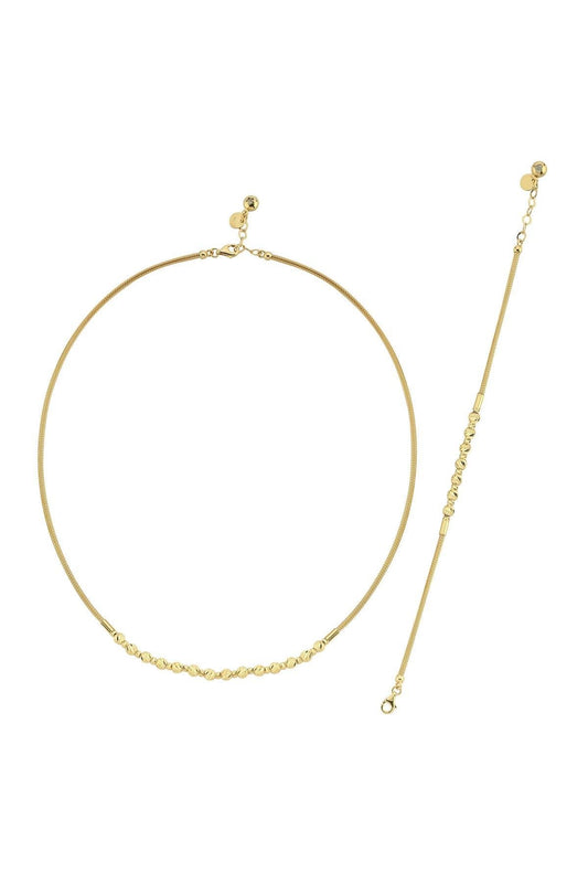 14 Ayar Altın Dorika Toplu 4mm Halat Kolye Bileklik İkili Set