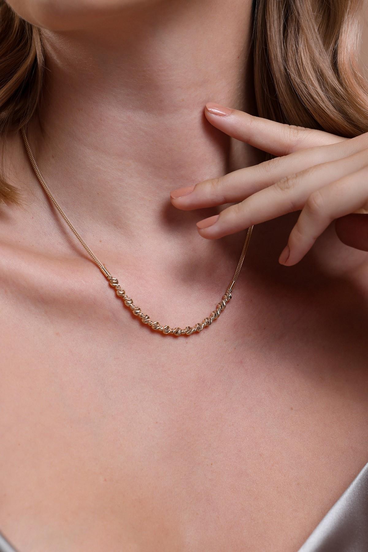 14 Ayar Altın Dorika Toplu 4mm Halat Kolye Bileklik İkili Set