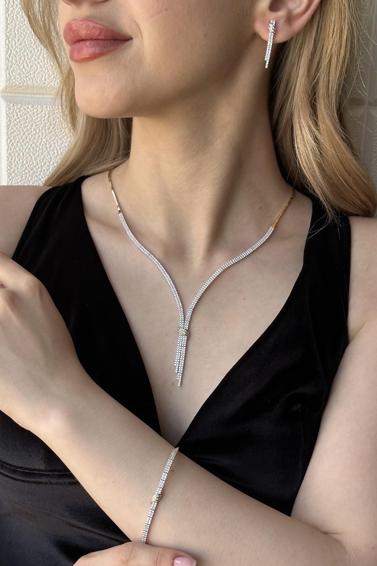 Zumrut Sarraf 14 Ayar Altin Desenli Su Yolu Kolye Bileklik Kupe uclu Set