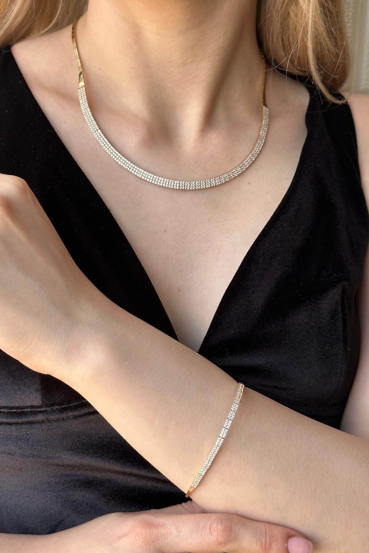 14 Ayar Altın Klasik Su Yolu Kolye Bileklik İkili Set