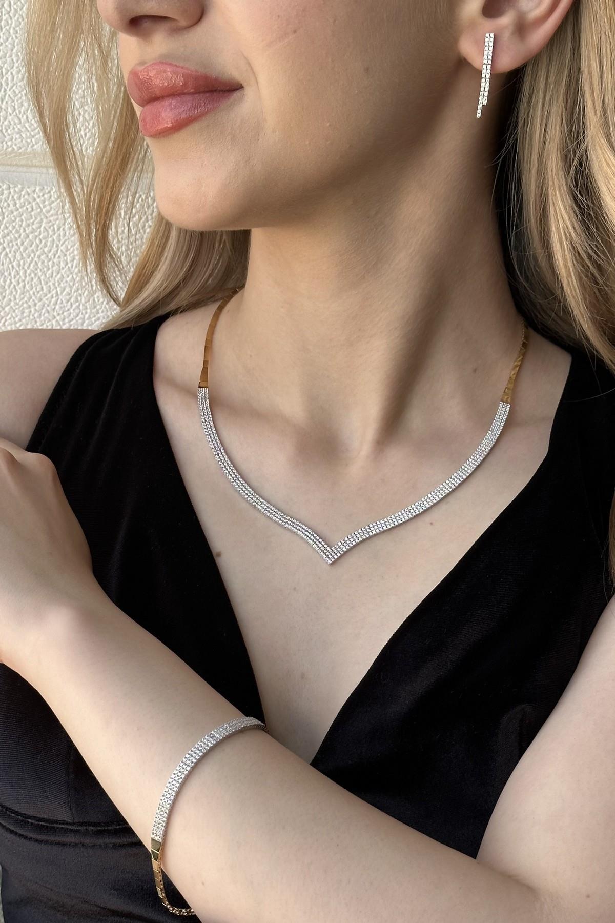 14 Ayar Altın Su Yolu Taşlı Set