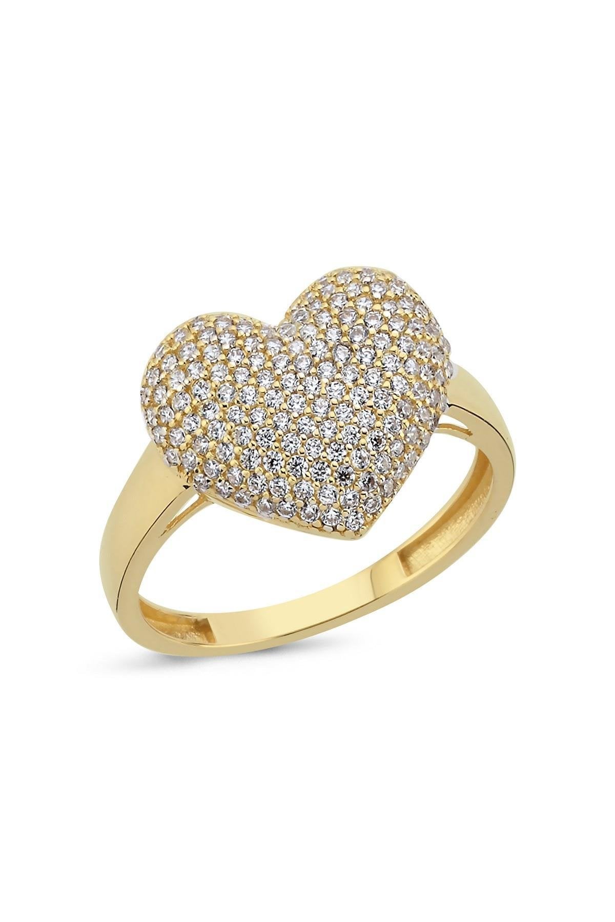 14 Ayar Altın Zirkon Taş Kalpli Yüzük