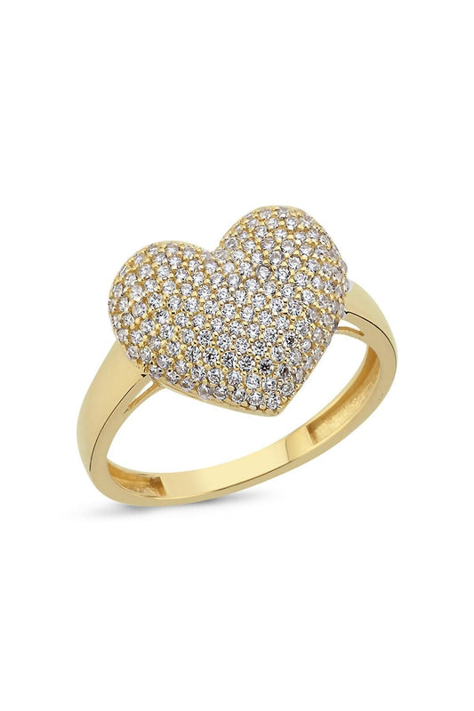 14 Ayar Altın Zirkon Taş Kalpli Yüzük