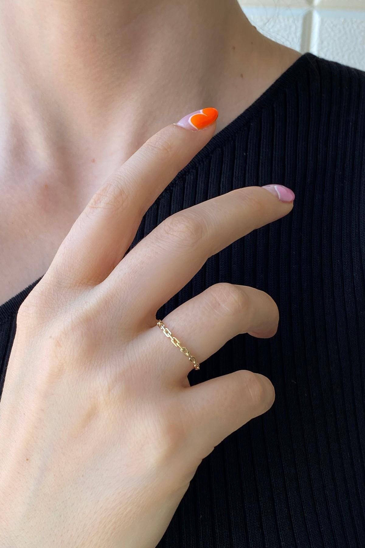 14 Ayar Altın Zincir Minimal Yüzük