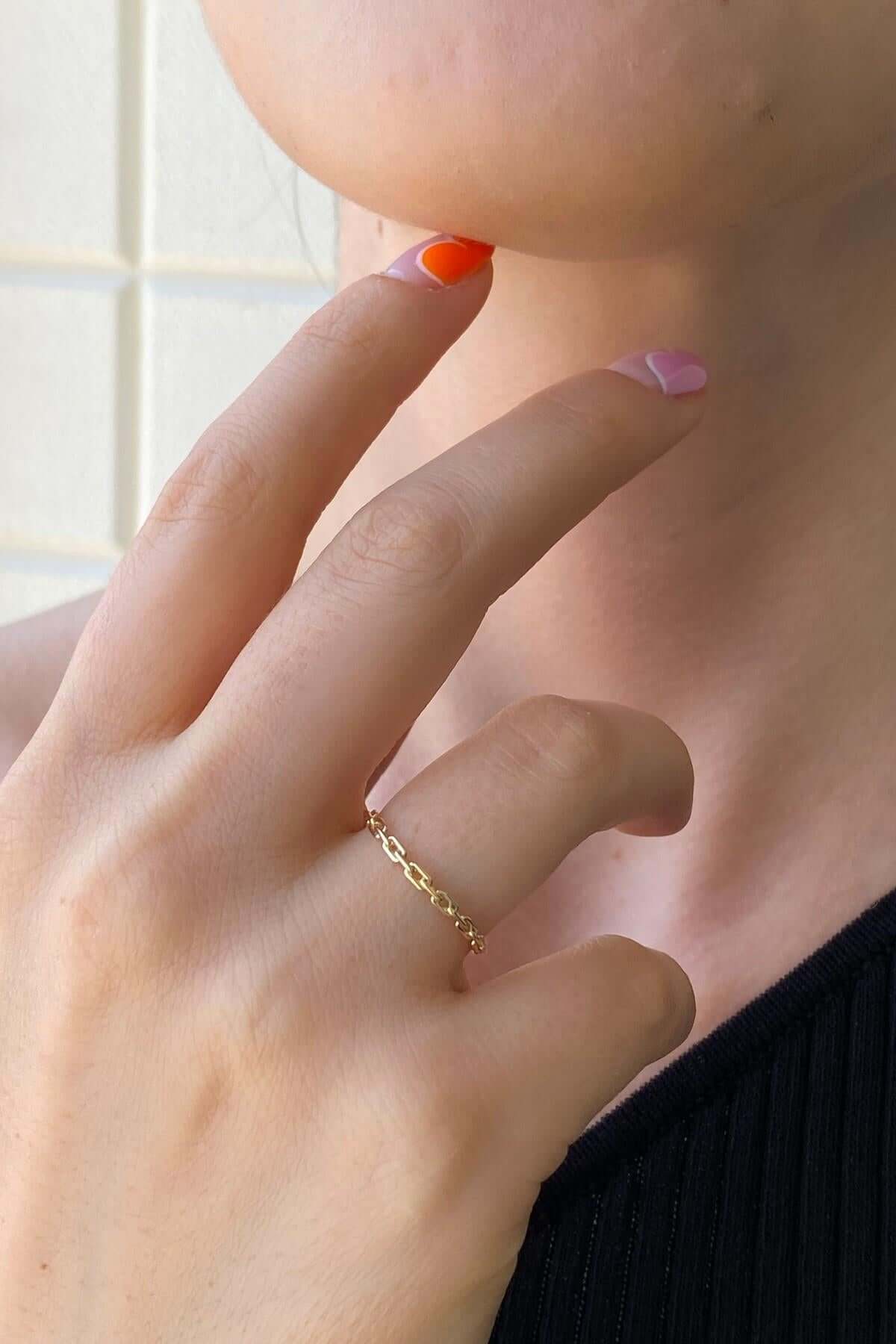 14 Ayar Altın Zincir Minimal Yüzük