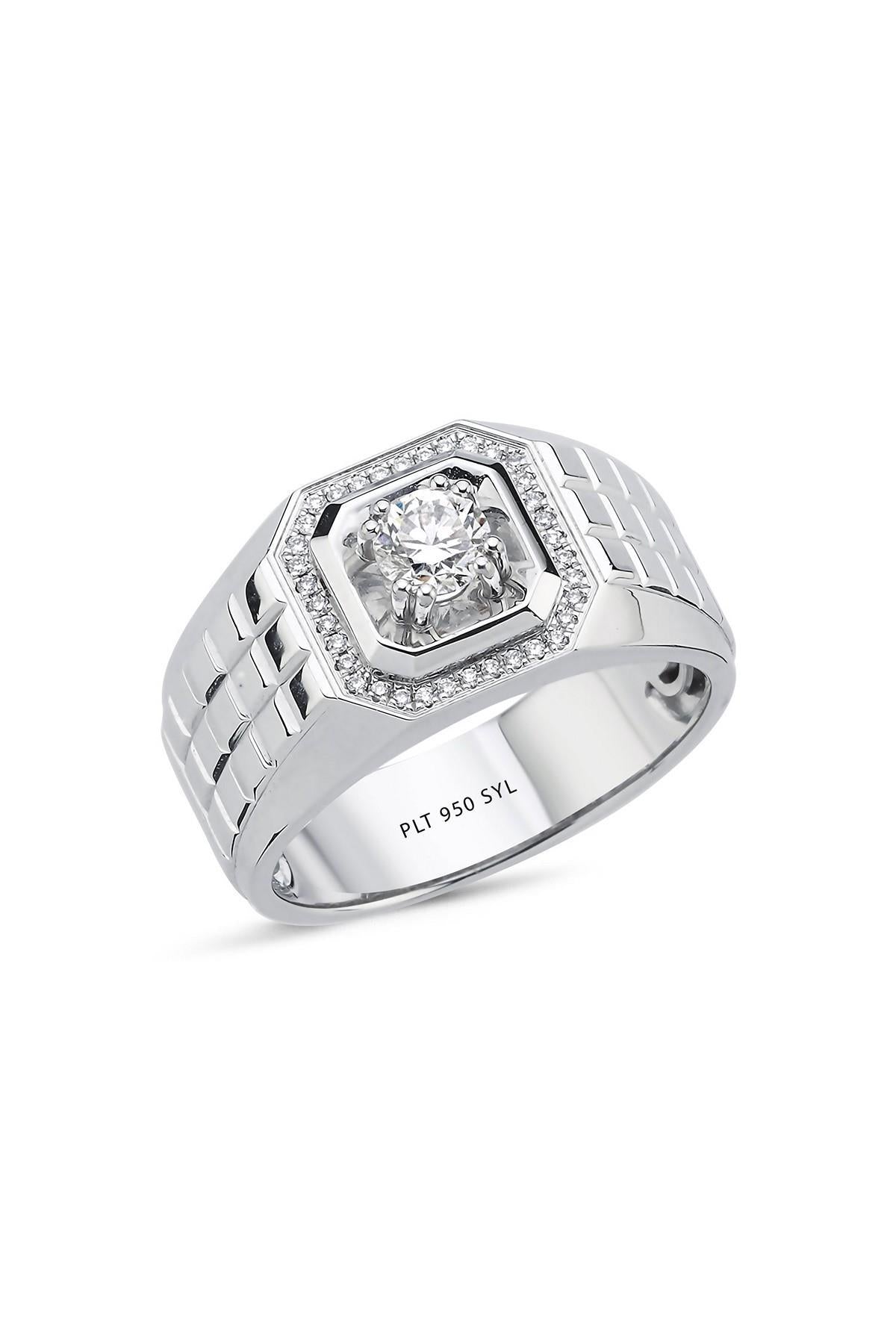 0,65 CT Pırlantalı Platin Erkek Yüzük