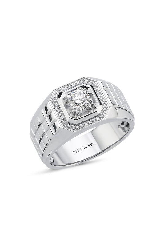 0,65 CT Pırlantalı Platin Erkek Yüzük
