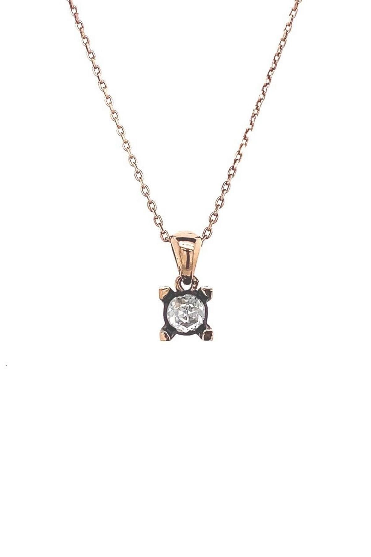 8 Ayar Altın 0.20 Ct Elmas Tektaş Kadın Kolye