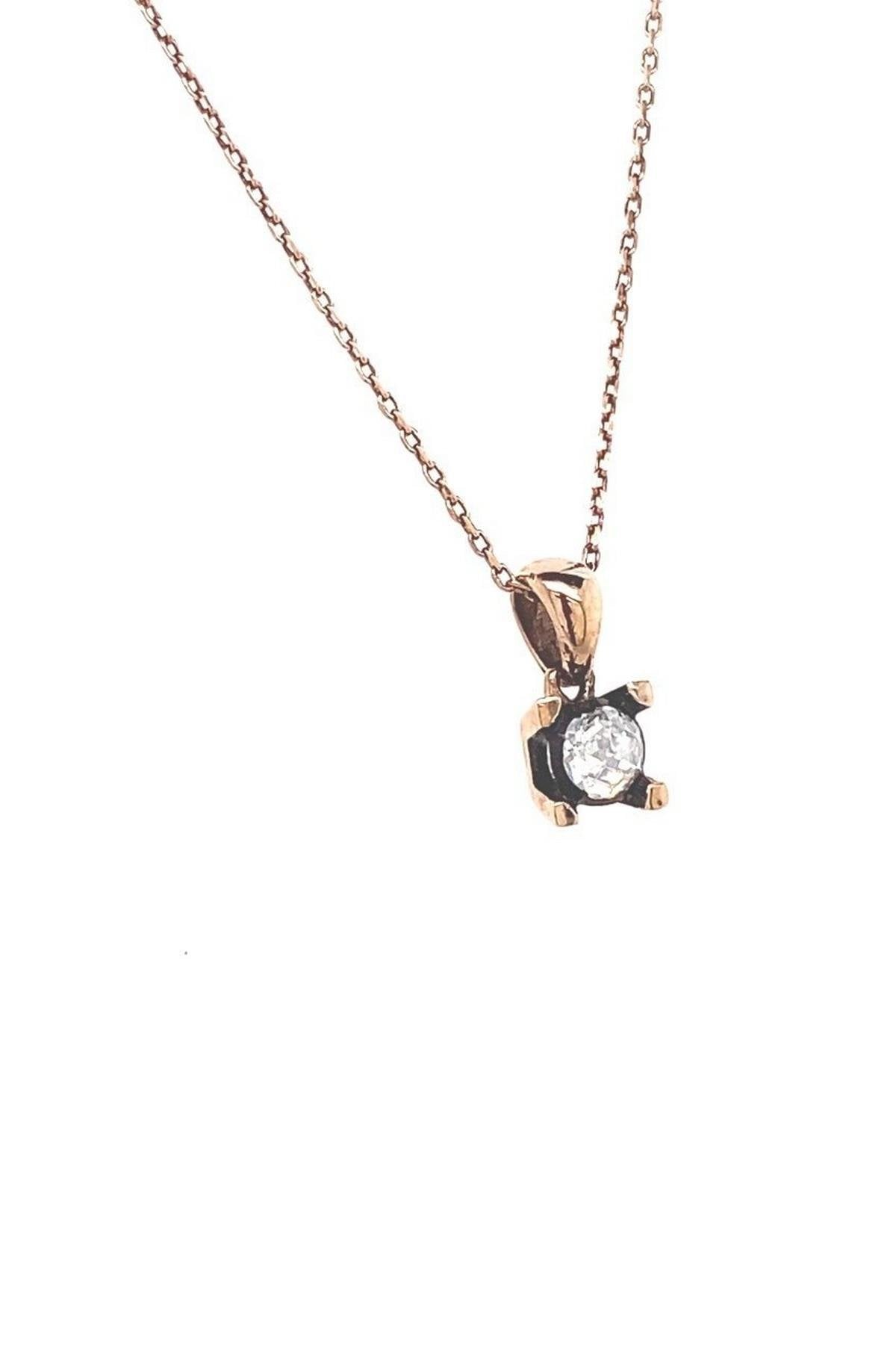 8 Ayar Altın 0.20 Ct Elmas Tektaş Kadın Kolye