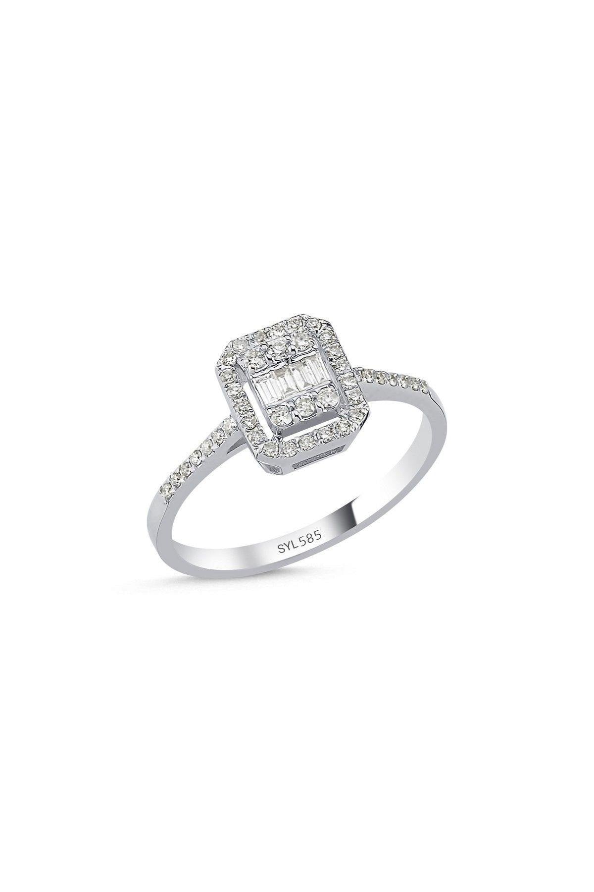 14 Ayar Altın 0,17 Karat Kolu Taşlı Baget Pırlanta Yüzük