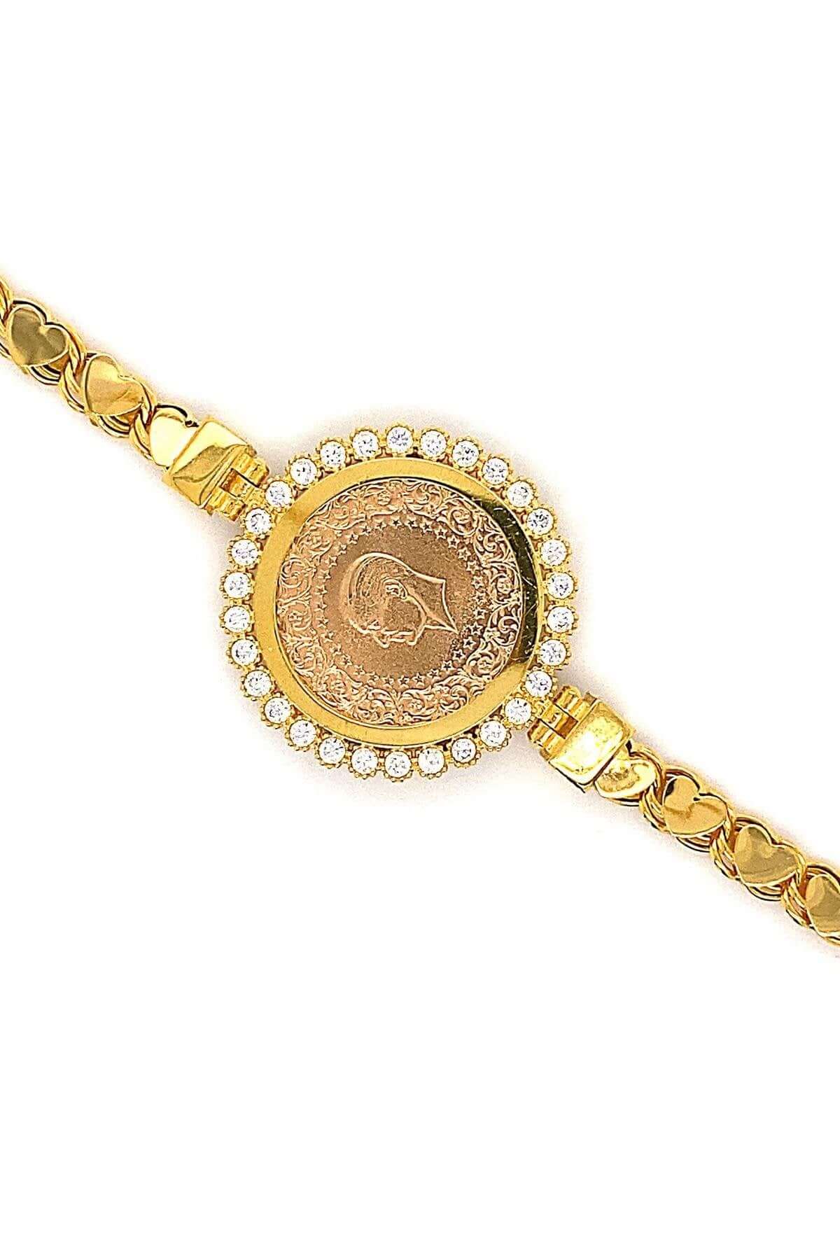 14 Ayar Altın Çerçeveli Çeyrekli Kadın Bileklik