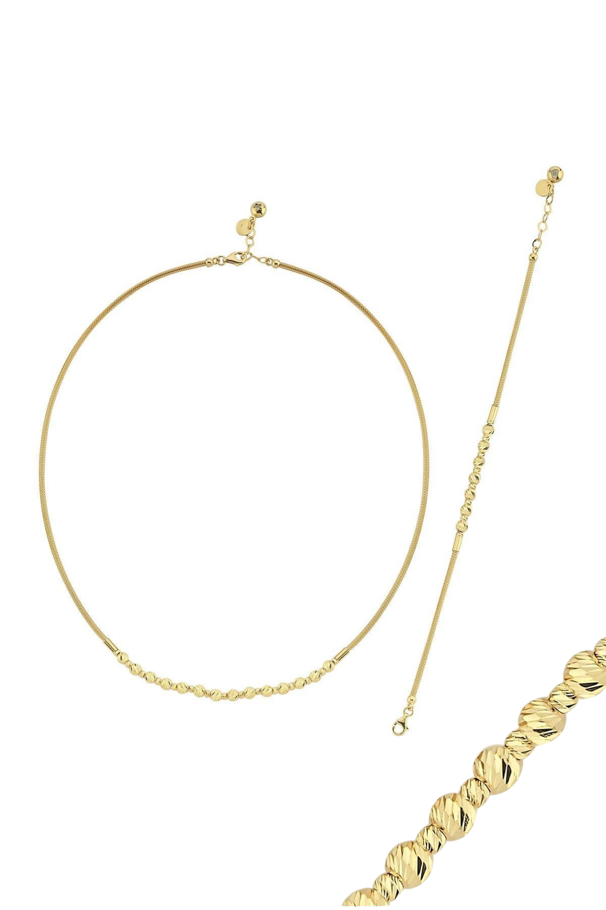 14 Ayar Altın Dorika Toplu 4mm Halat Kolye Bileklik İkili Set