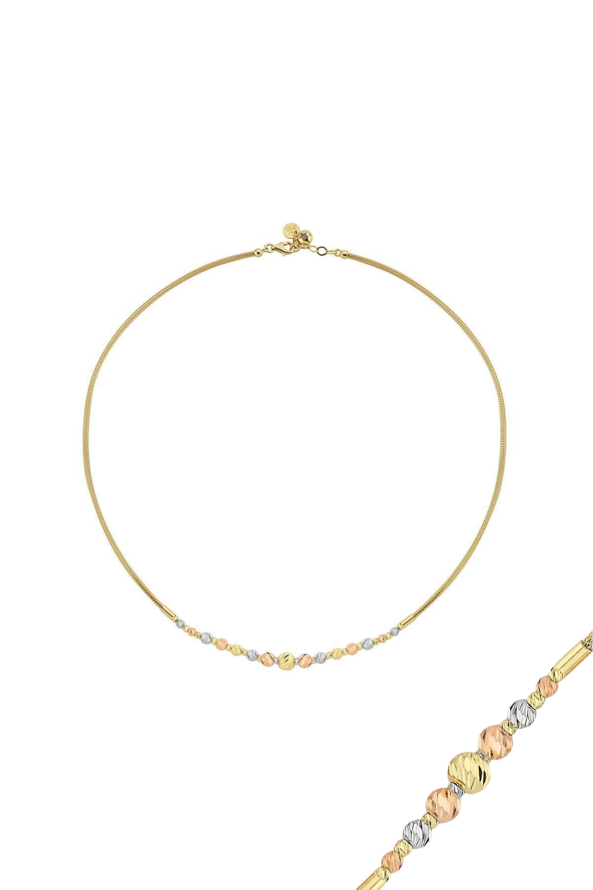 14 Ayar Altın 3 Renk Dorika Toplu Halat Kolye