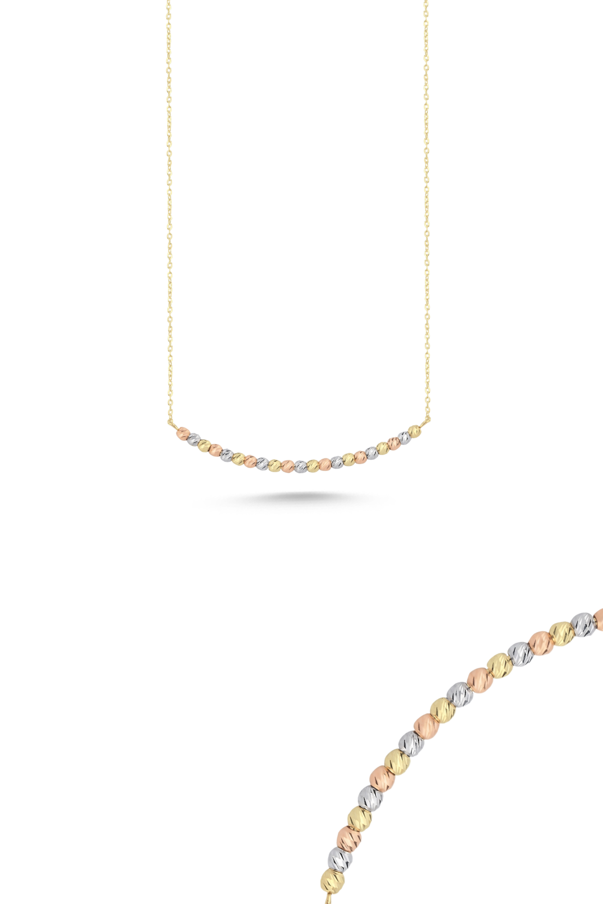 14 Ayar Altın Üç Renkli Dorikalı Kolye