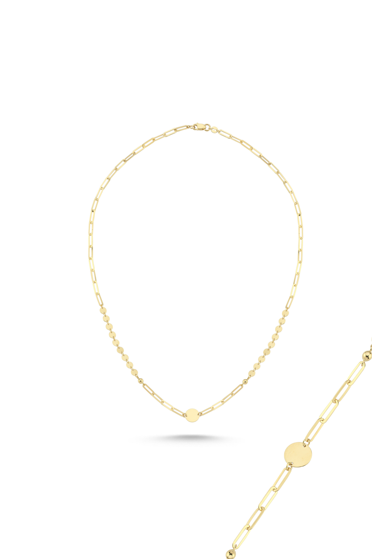 14 Ayar Altın Pullu Ataç Zincir Kolye