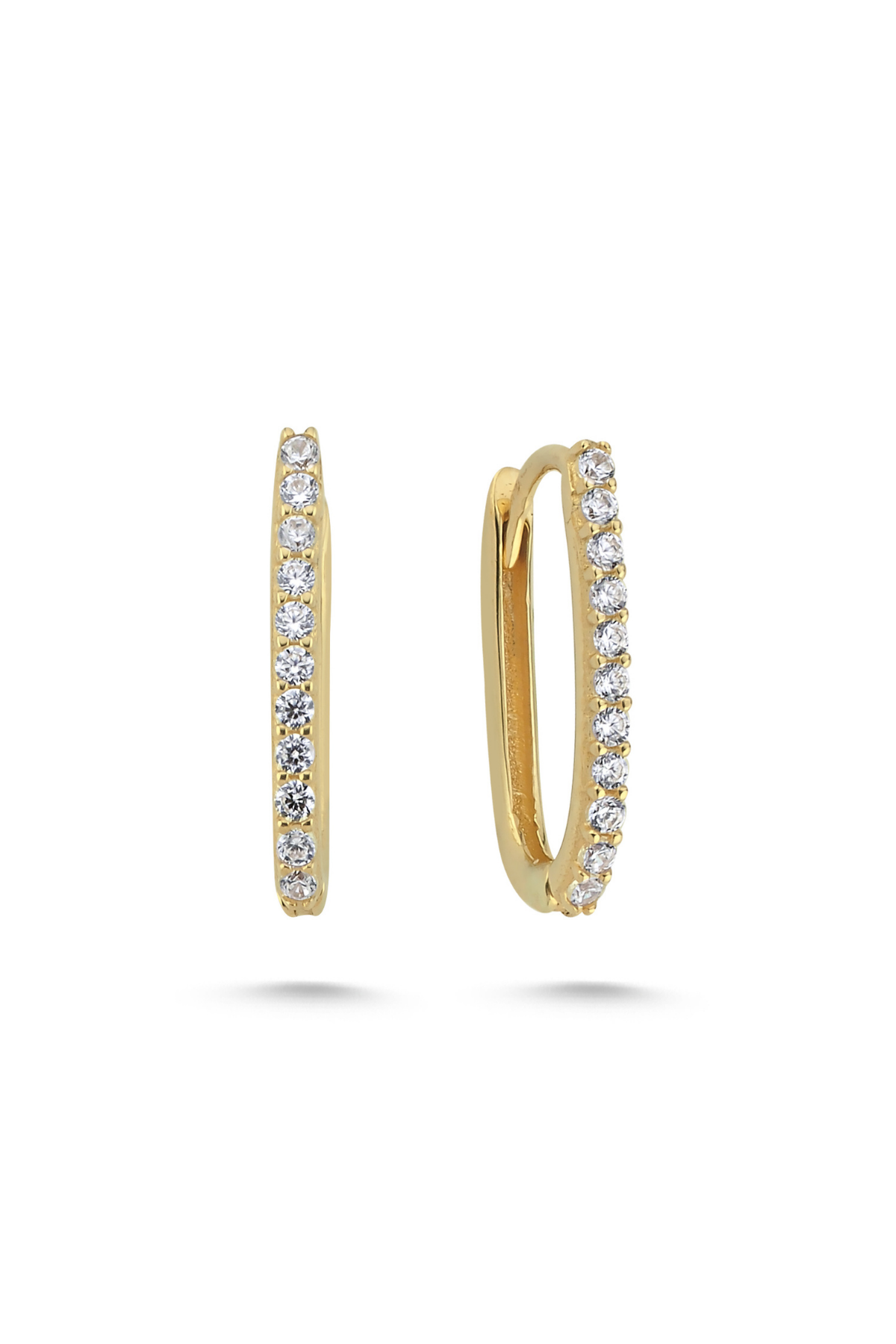 14 Ayar Altın Taşlı Elips Küpe