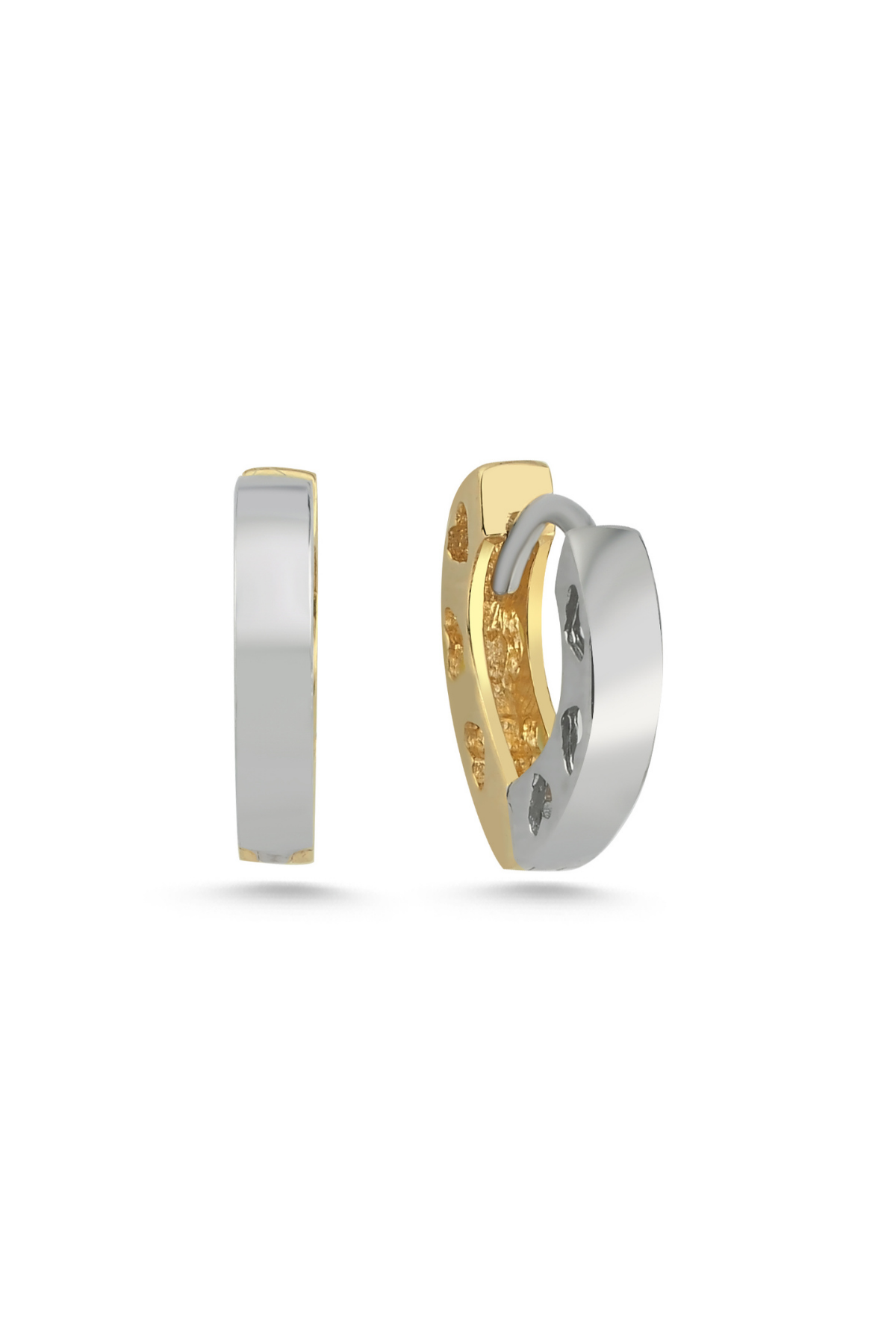 14 Ayar Altın Çift Renk Kalp Küpe