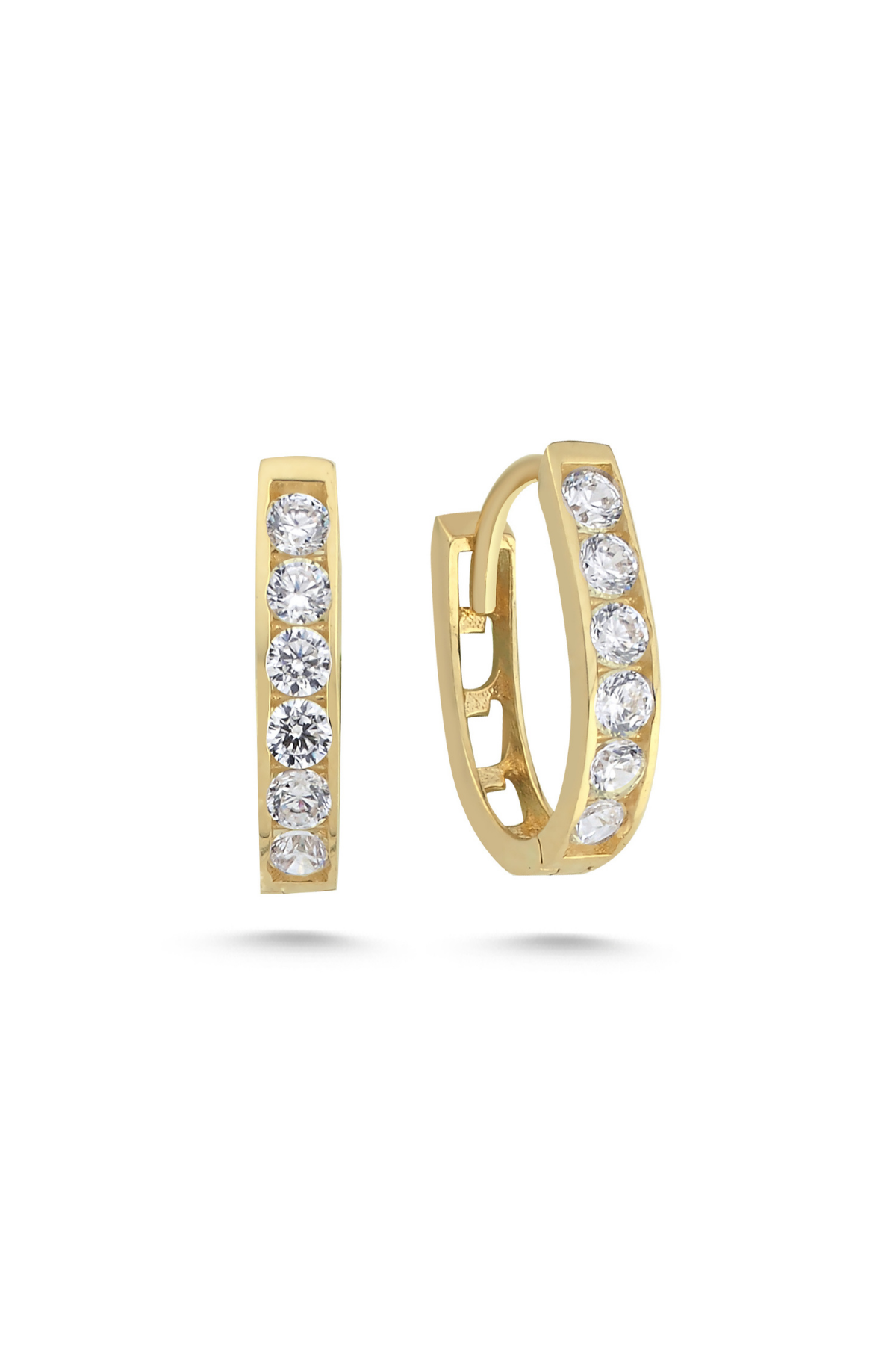 14 Ayar Altın Taşlı Oval Halka Küpe