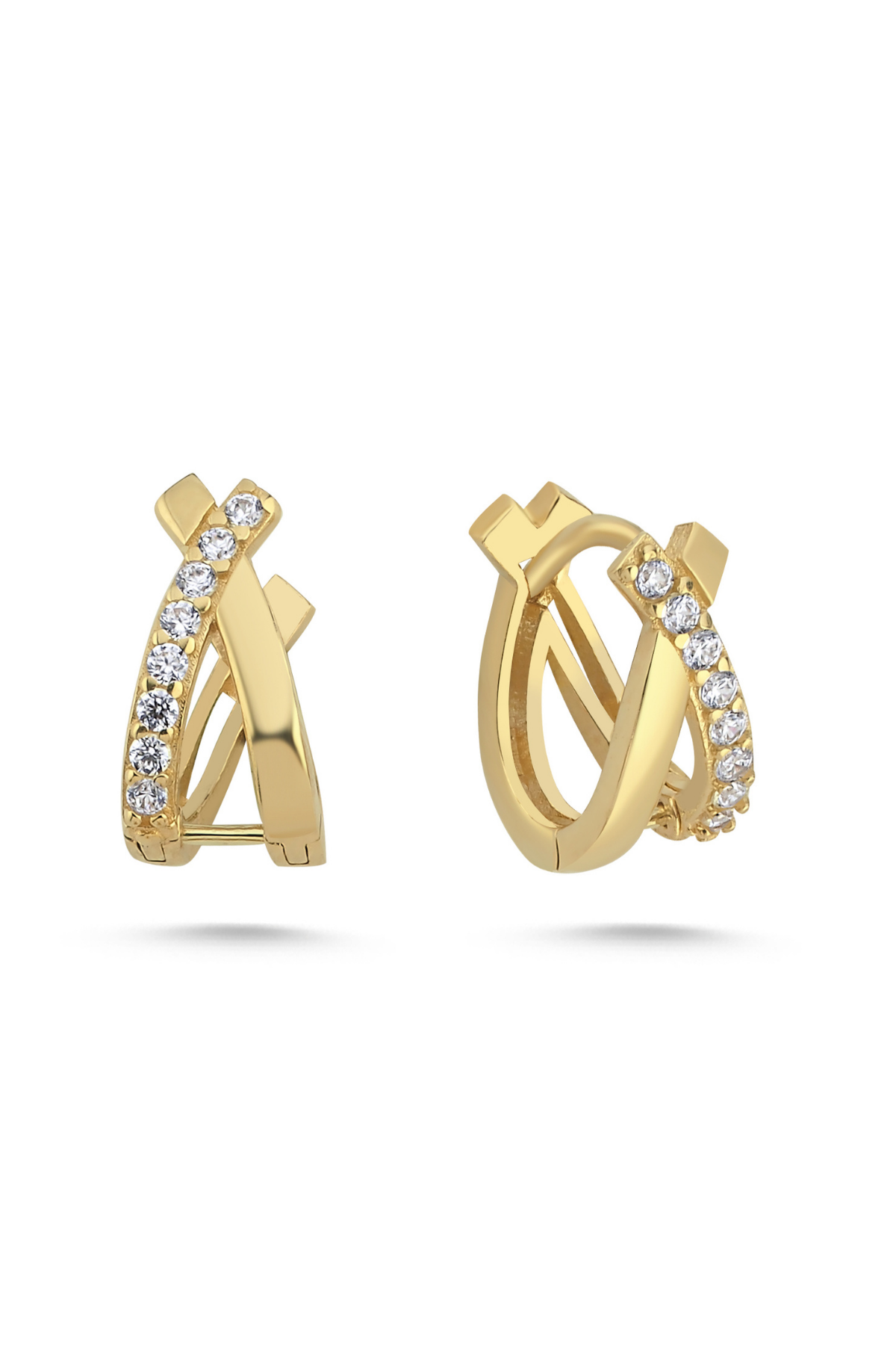 14 Ayar Altın Taşlı Çapraz Küpe