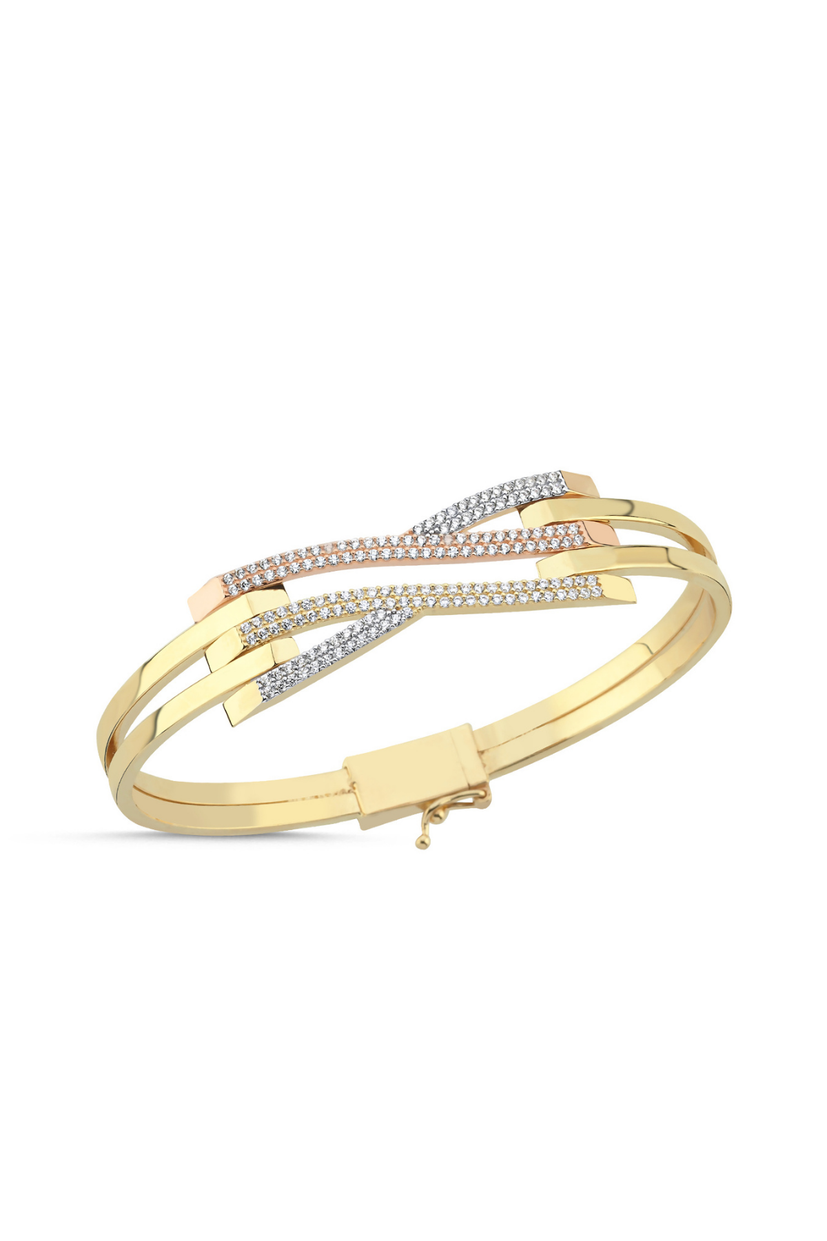 14 Ayar Altın 3 Sıra Taşlı Kaburga Bileklik